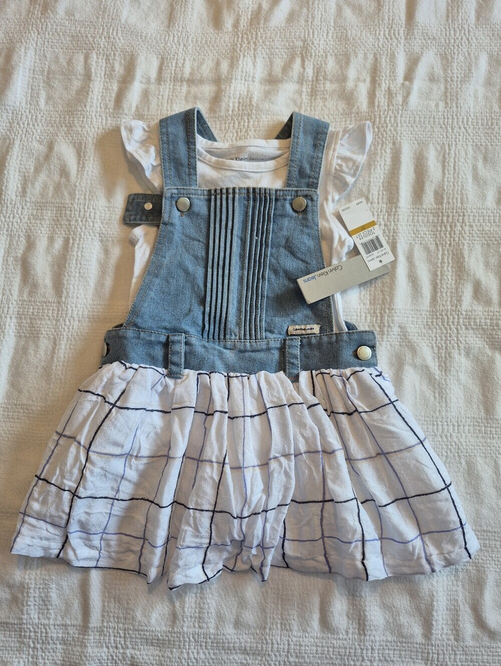 Calvin Klein Jeans girls size 3T jean jumper white skirt with white shirt NEW